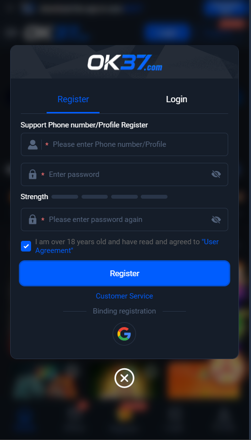 OK37 Game Register